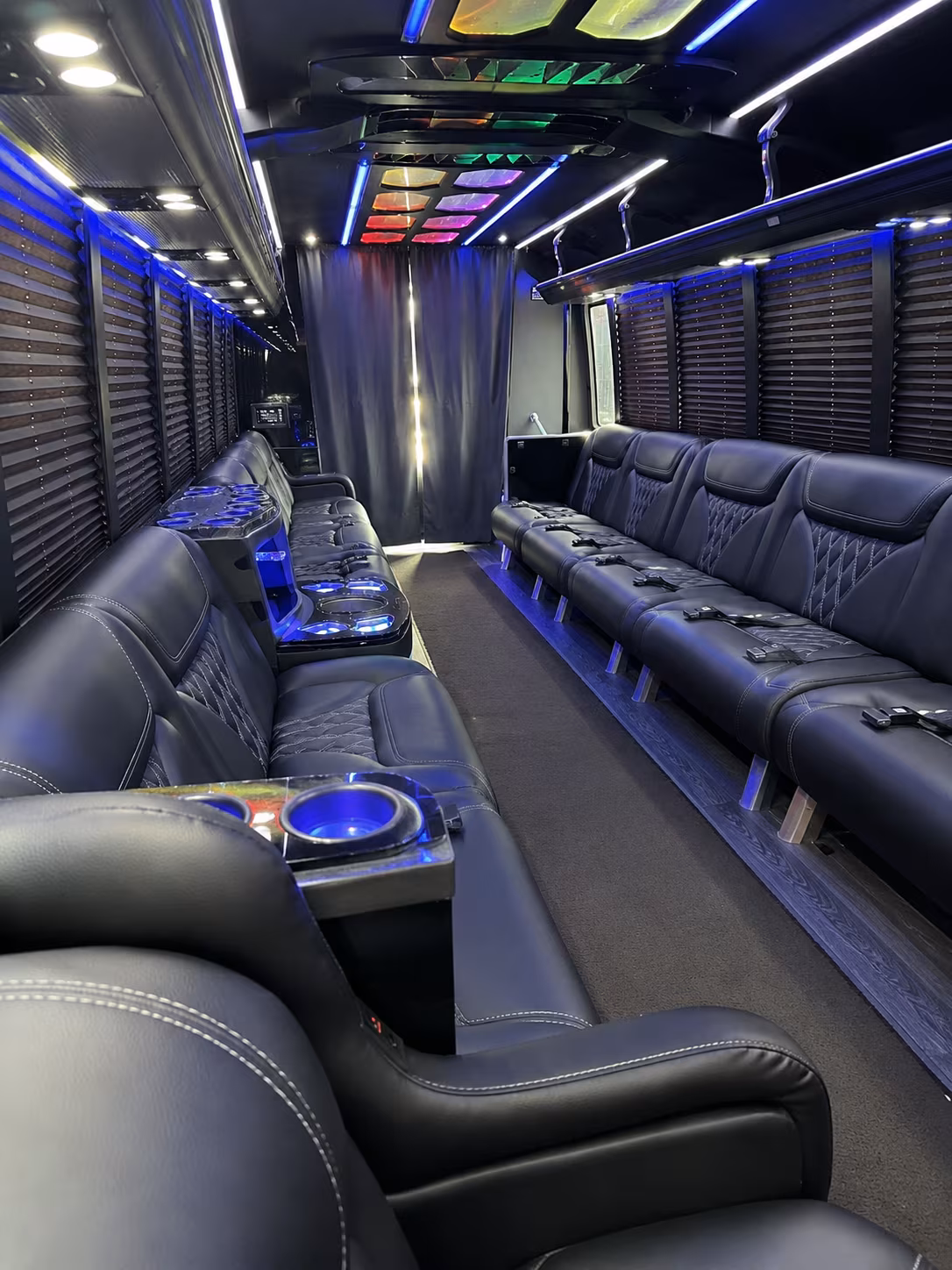 Interior of a party bus rental serving Hollywood